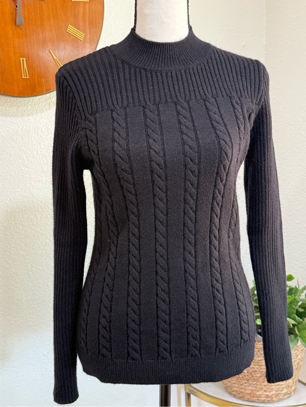 Liverpool Los Angeles Black Cable Knit Mock Neck Sweater Women’s Small